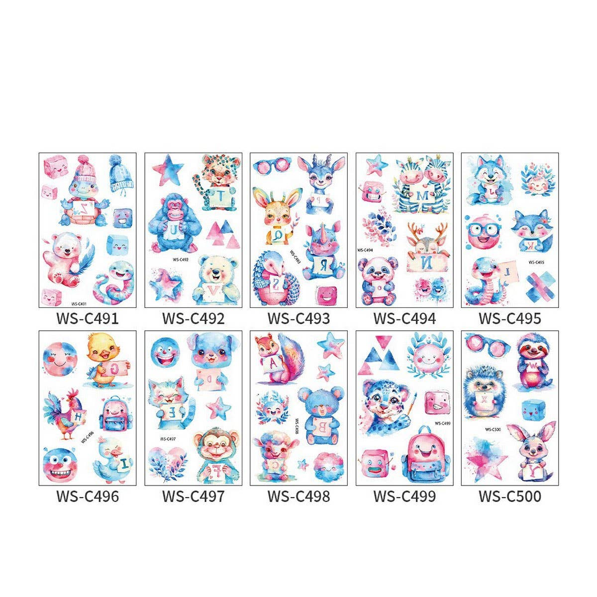 KIDS CARTOON ANIMAL TATTOO STICKERS SET WATERPROOF_CWMM8352