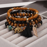 LEAF ELEPHANT TASSEL PENDANT WOODEN BEAD BRACELET_CWAJE2221