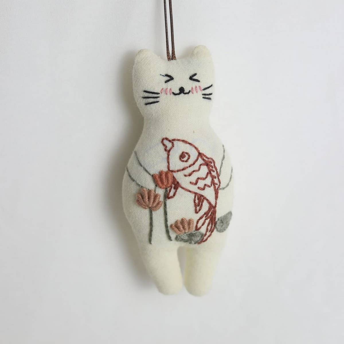 HAND EMBROIDERED LOTUS FISH CAT PLUSH CHARM_CWMM6004