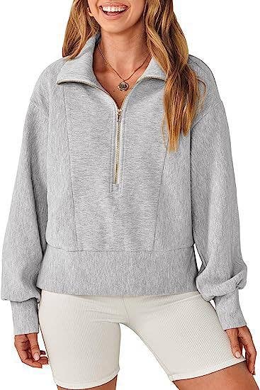 Solid Long-Sleeved Hoodie With Half Zip Collar