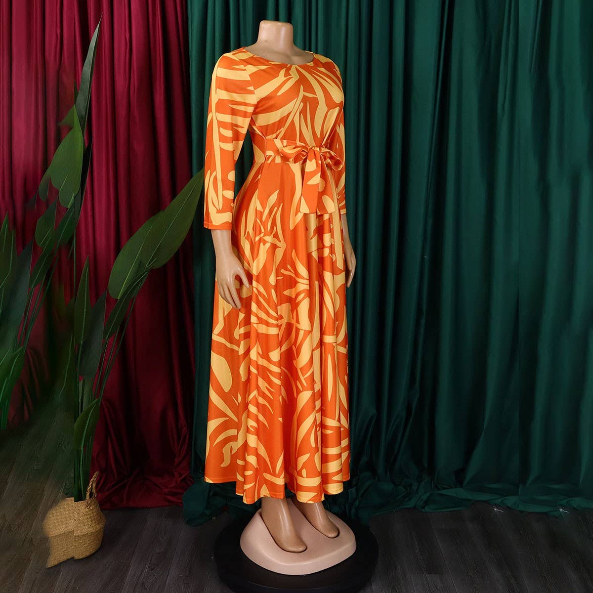 FASHIONABLE LACE UP PRINTED OVERSIZED DRESS_CWDMD3697