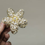 Pearl Flower Metal Gold Hair Claw Clip_Cwaha0620