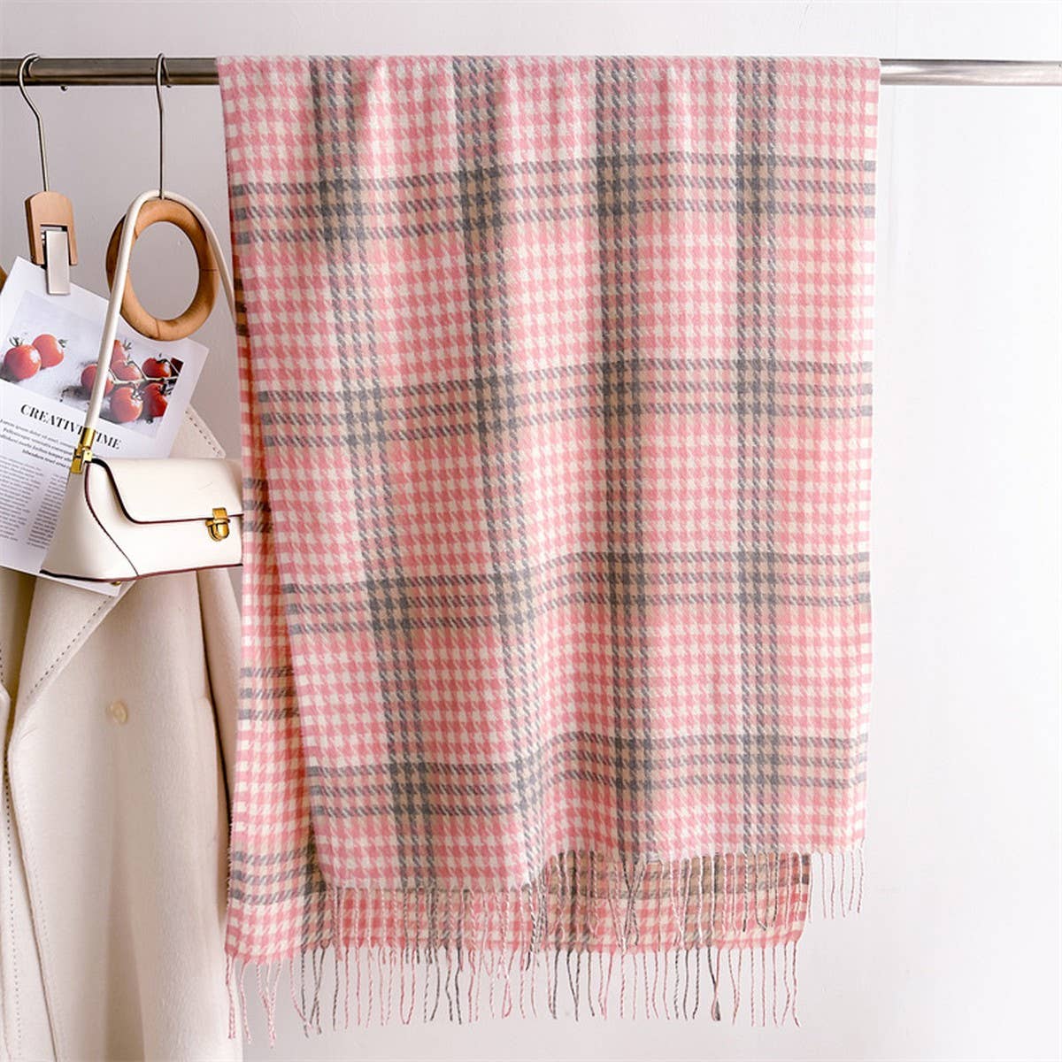 Ven Plaid Fringe Shawl Wrap For Fall Winter_Cwasc2752