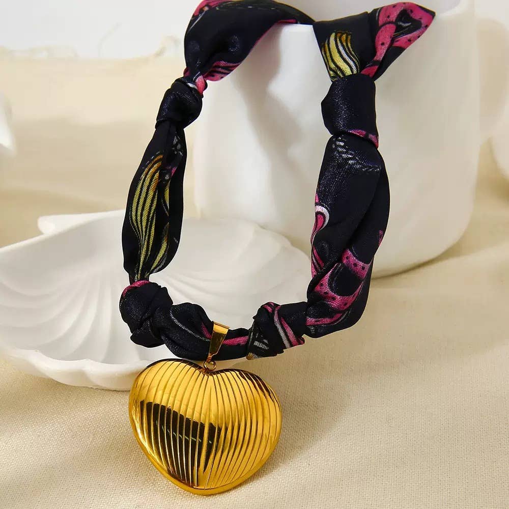 Stainless Steel Ceramic Flower Ribbon Necklace_Cwaje05615