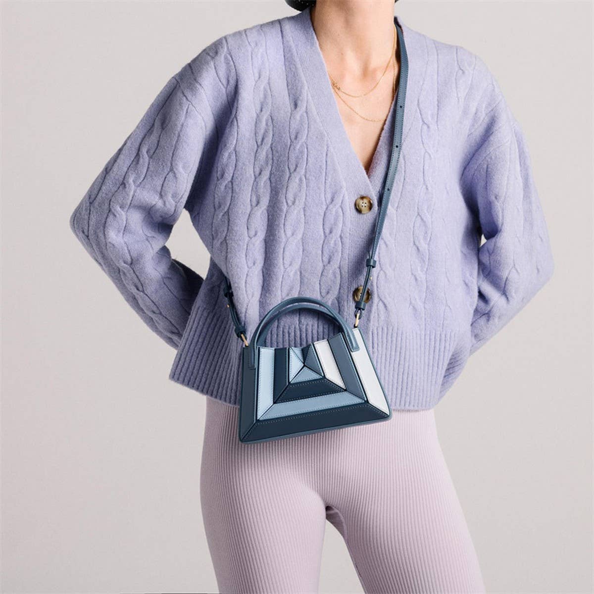 Triangular Foldin Bag Multi-Color Stitching Handbag_Cwab1939