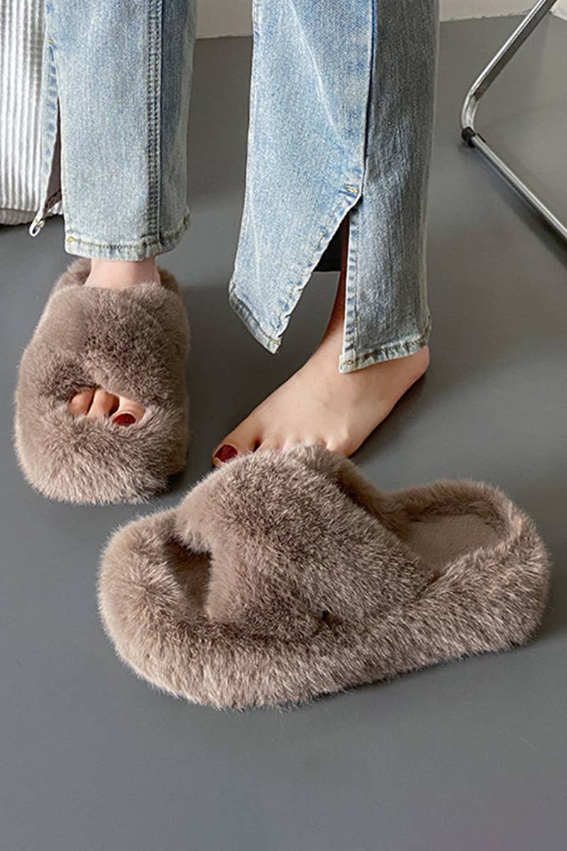 CROSS STRAP FLUFFY BEDROOM SLIPPERS_CWSHS0226