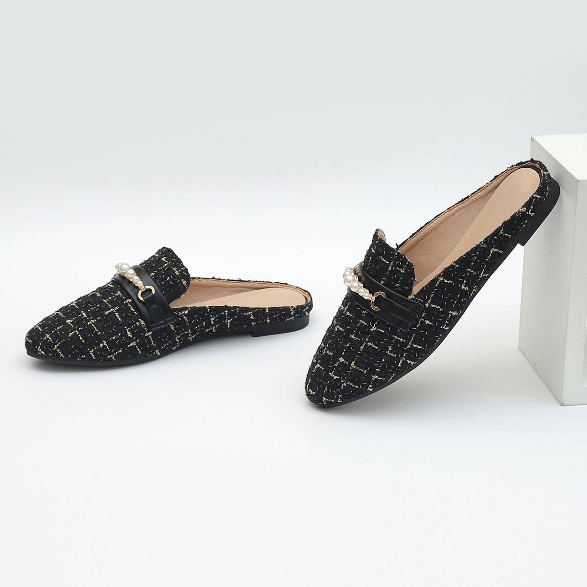 Versatile Outer Wear Striped Flat Bottom Mules