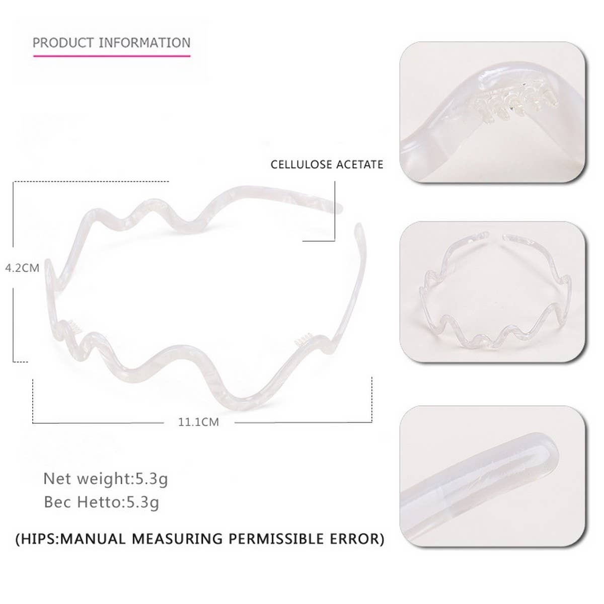 Wave Thin Edge Headband Acetate Headband Hairpin
