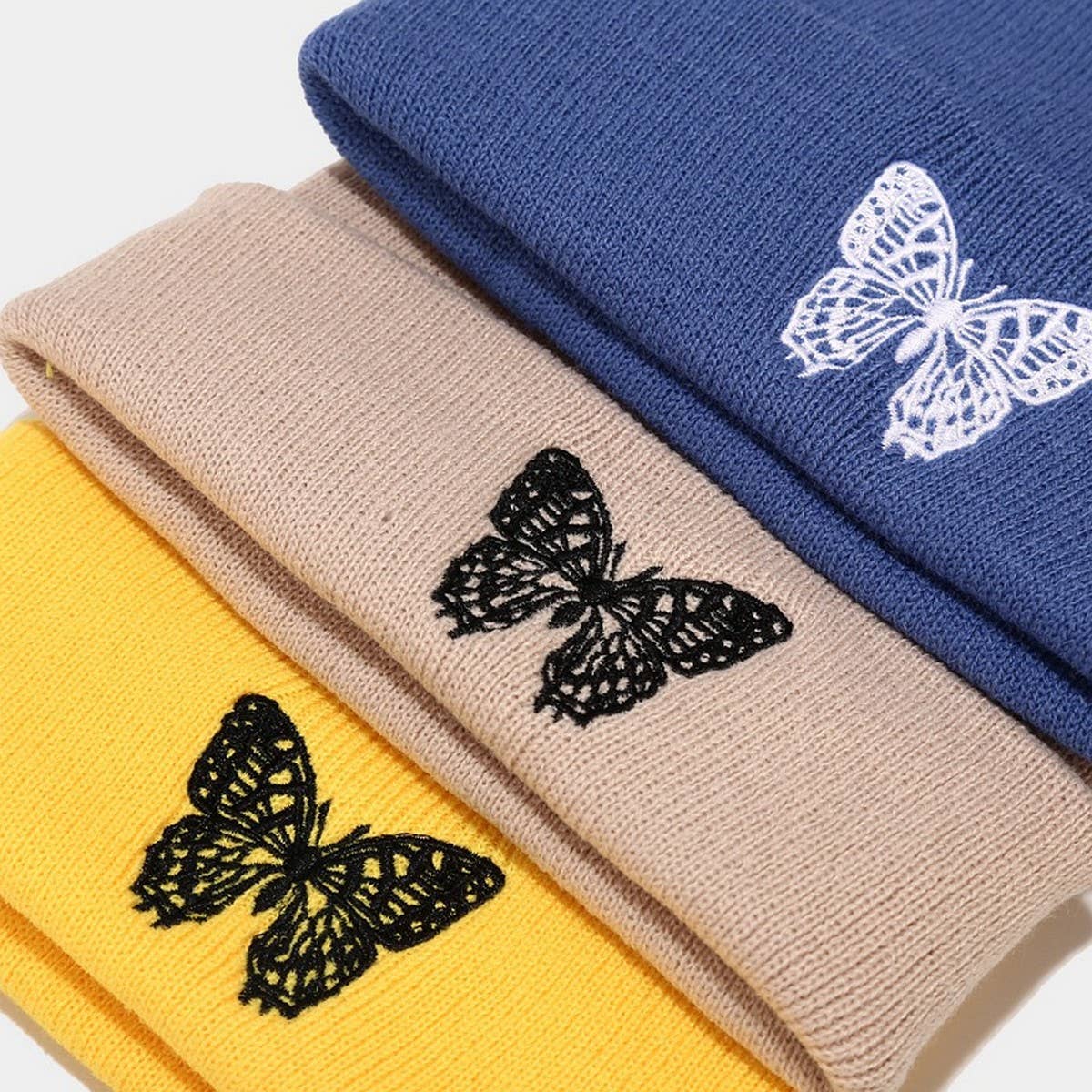 BUTTERFLY EMBROIDERY ALL MATCH WARM KNITTED HAT_CWAH2132