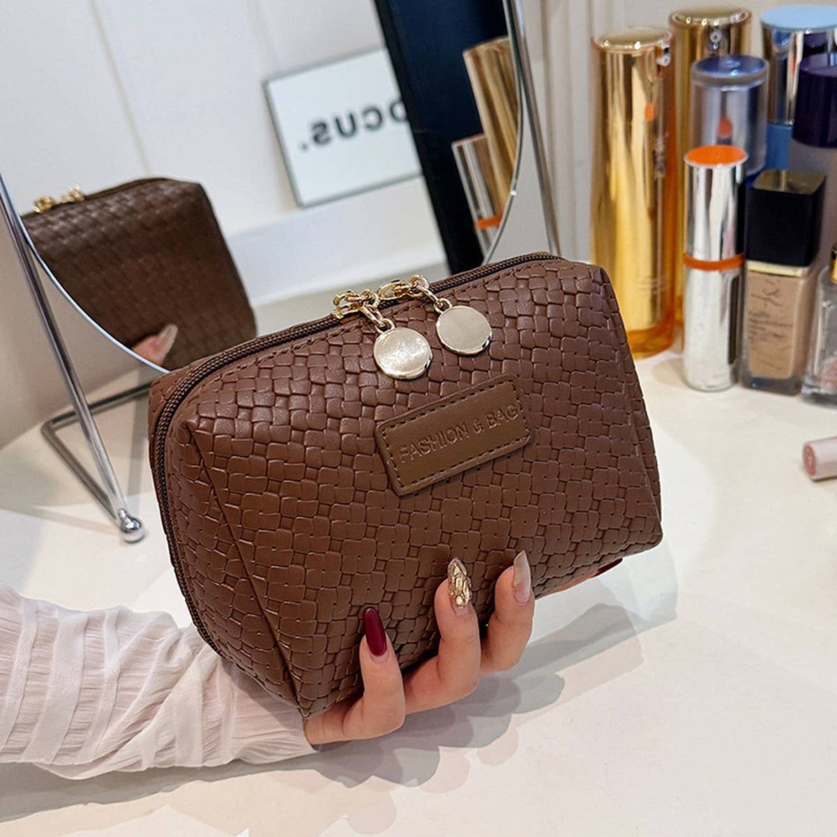 PORTABLE WOVEN PATTERN HIGH END COSMETIC BAG_CWAB4402