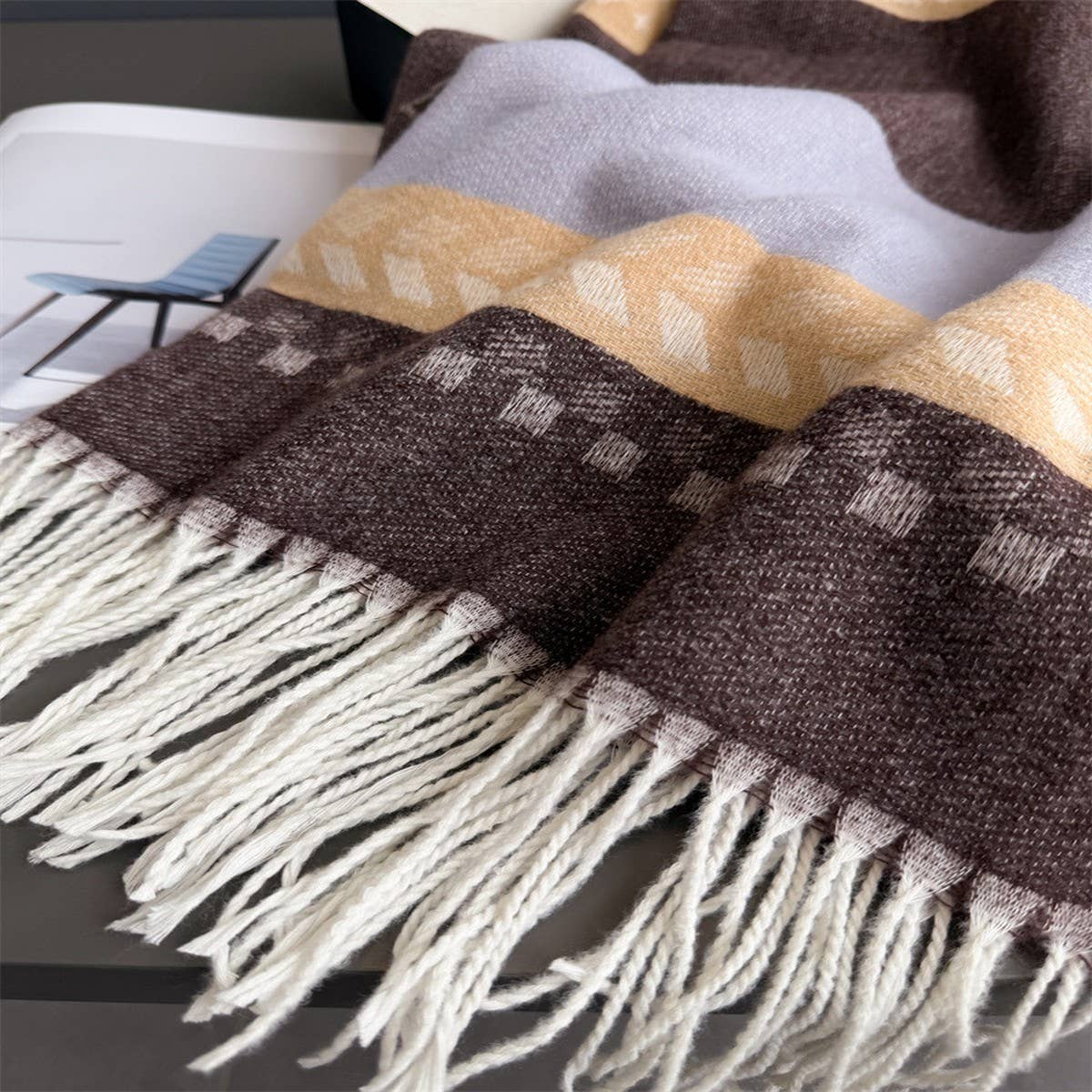 Winter Plaid Colorblock Tassel Scarf Wrap Unisex_Cwasc03273