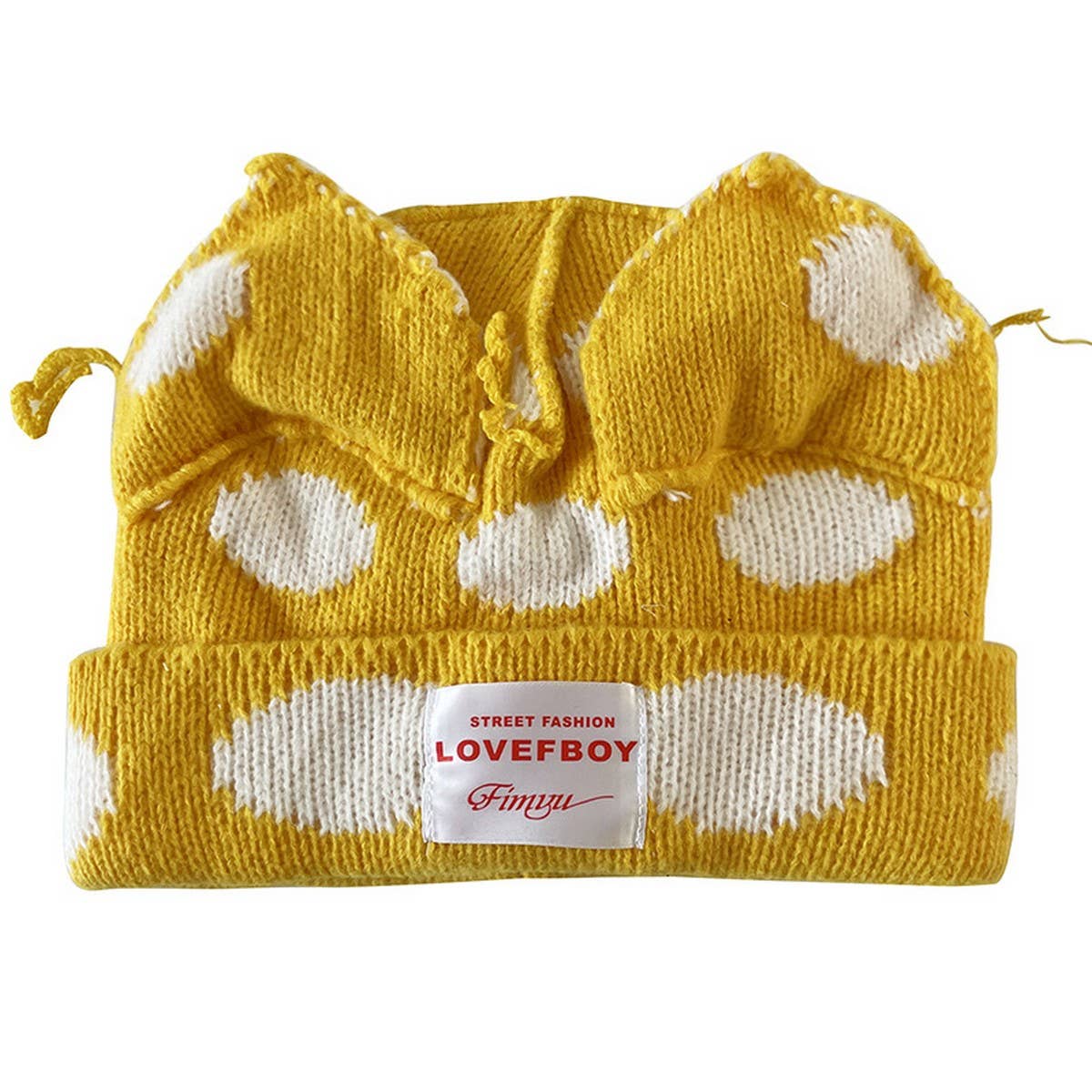 ADULT POLKA DOT FABRIC LABEL BEANIE KNITTED HAT_CWAH2052