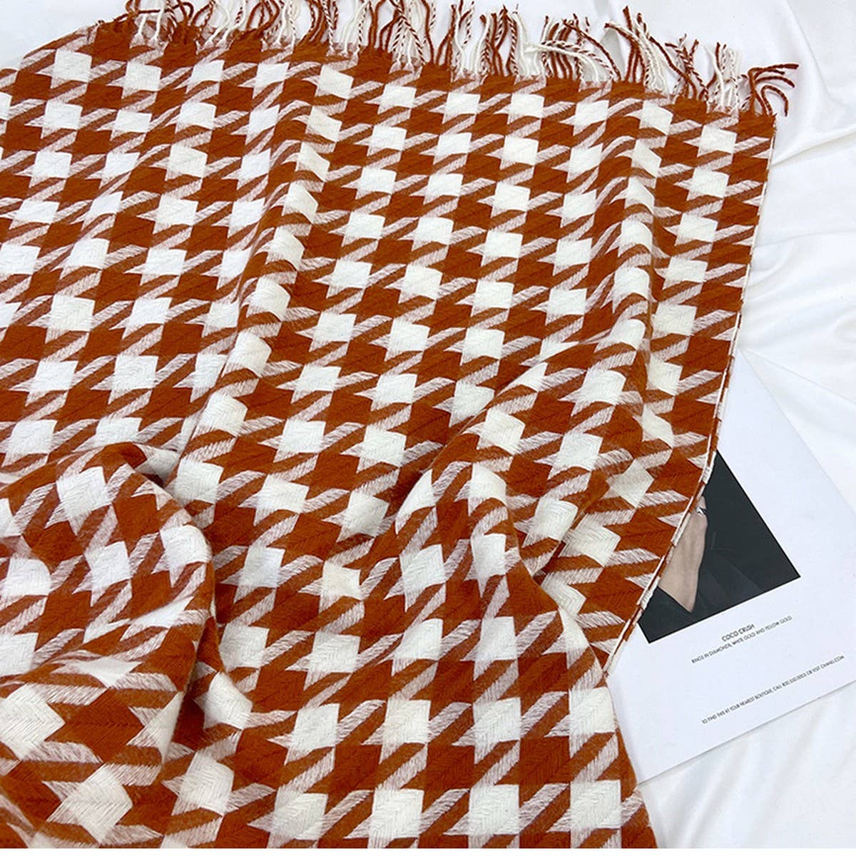 HOUNDSTOOTH TASSEL SCARF THICK WINTER WRAP_CWASC1463