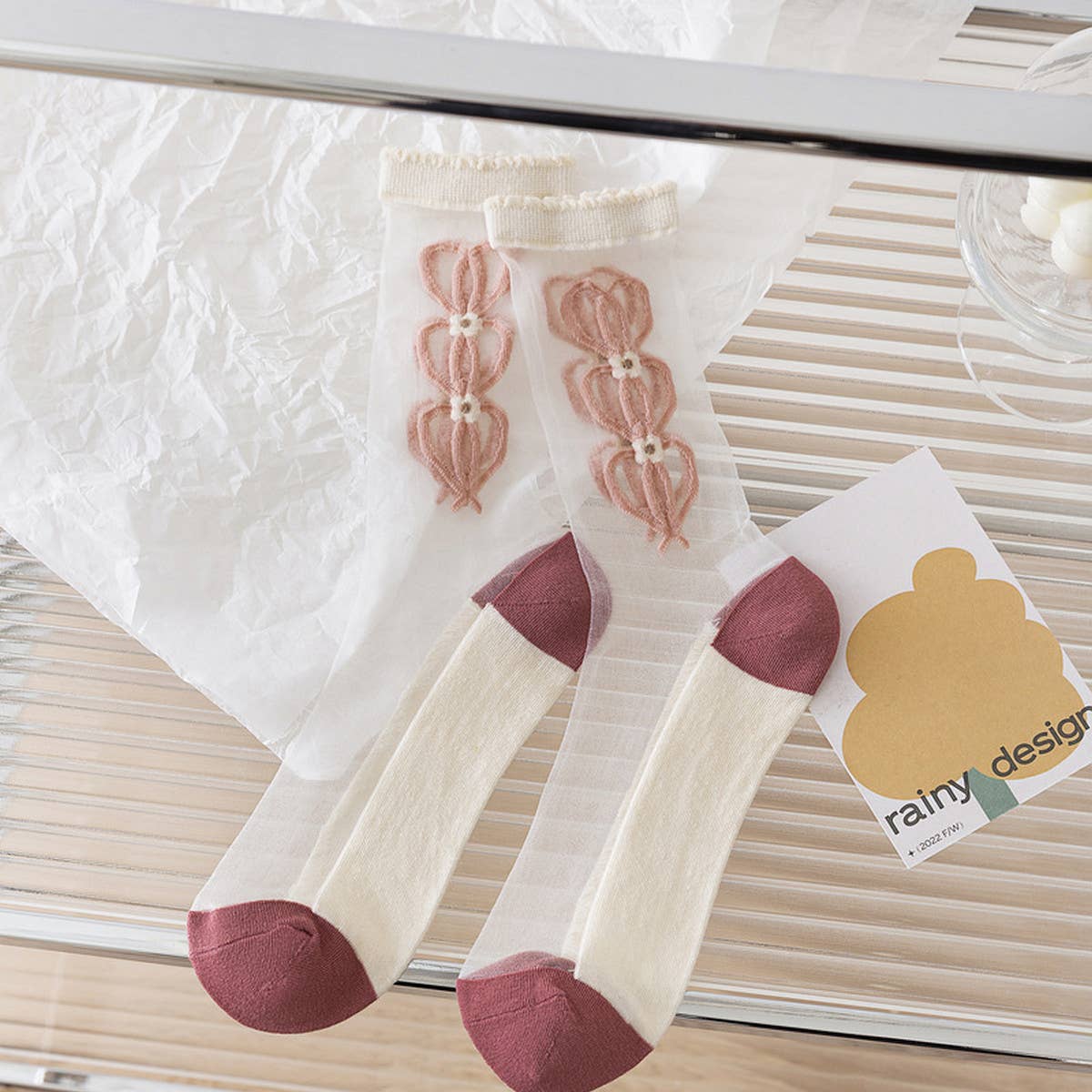 FLORAL SUMMER SHEER MESH SOCKS FOR WOMENS_CWMS0444