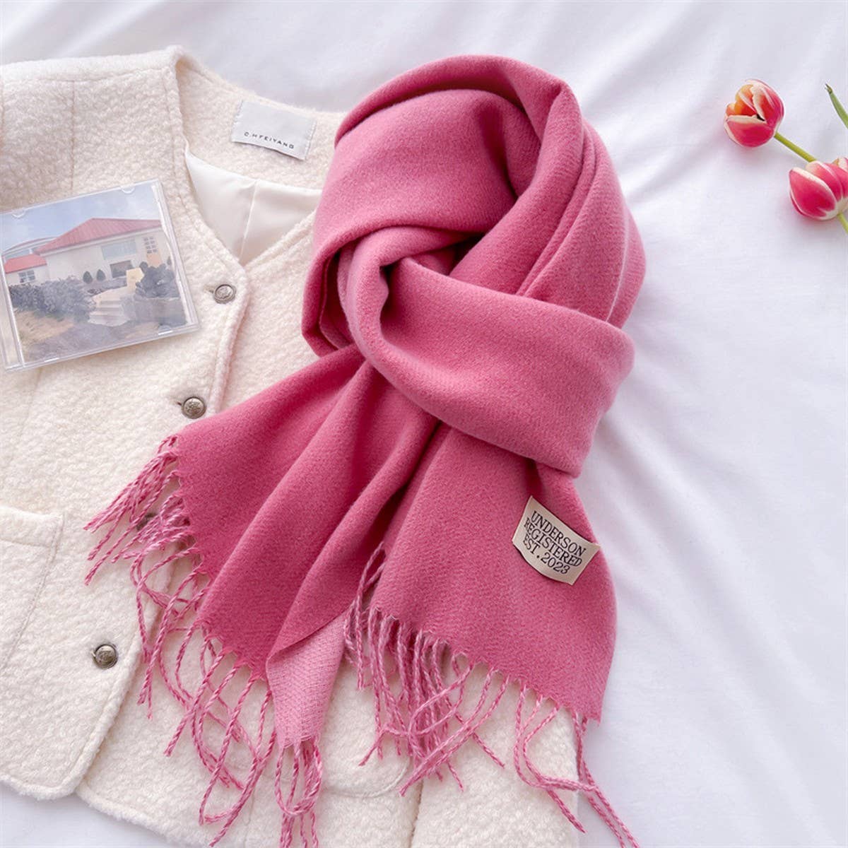 DOUBLE SIDED FAUX CASHMERE SCARF SOLID COLOR SHAWL_CWASC0968