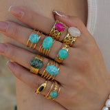 STAINLESS STEEL NATURAL STONE RINGS_TURQUOISE_CWAJE0615