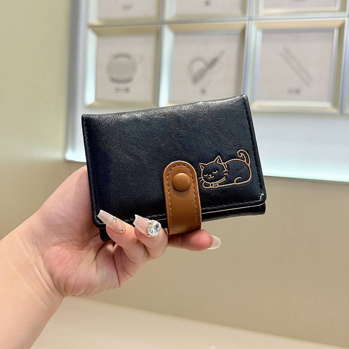 Cute Cat Embossed Mini Trifold Wallet With Snap_Cwab06228