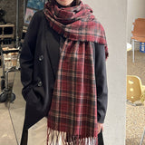 RED PLAID WINTER SCARF THICK WARM SHAWL WRAP_CWASC0175