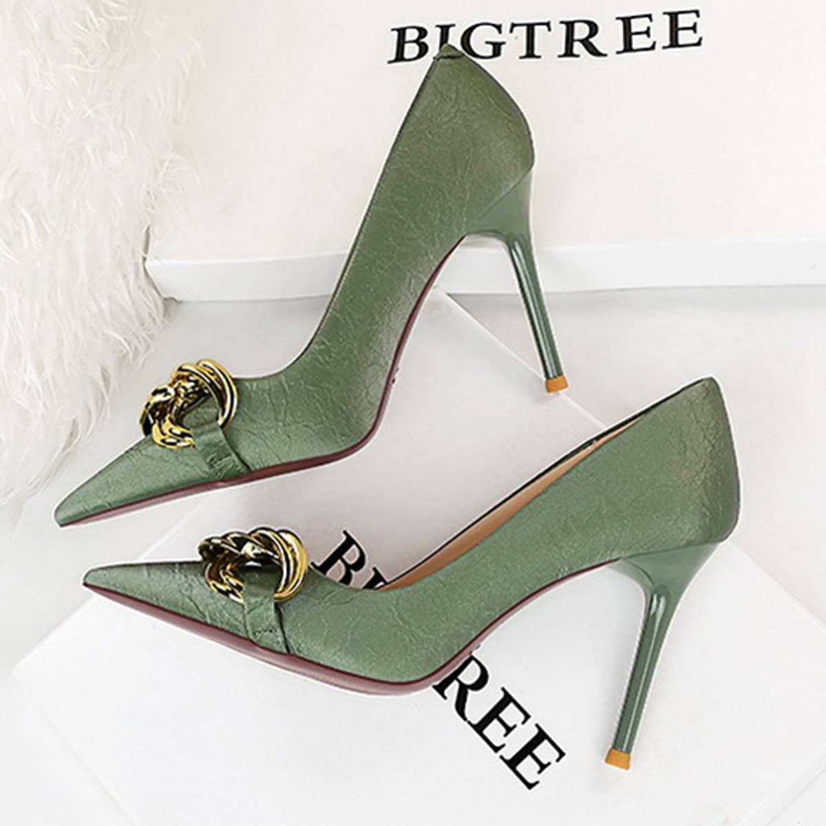 SHALLOW MOUTHED POINTED METAL BUCKLE HIGH HEELS_CWSHH0049