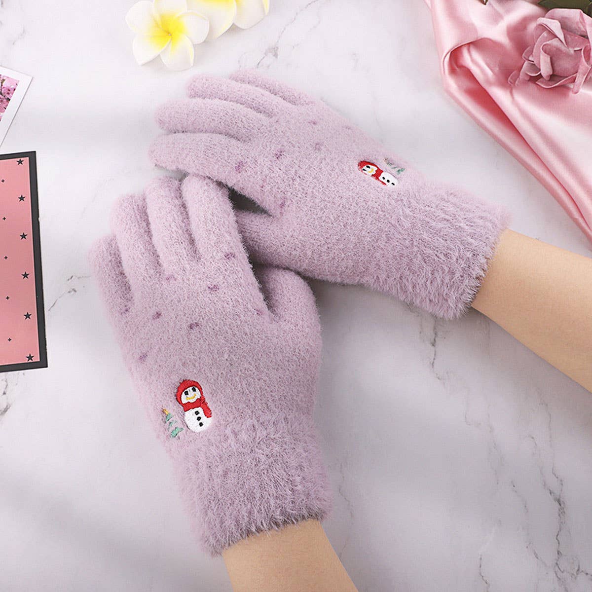 Winter Christmas Faux Mink Knitted Gloves_Cwag0233