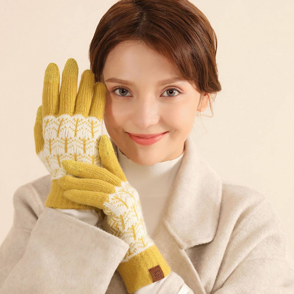 CONTRAST COLOR WOOL KNITTED JACQUARD WARM GLOVES_CWMM2879