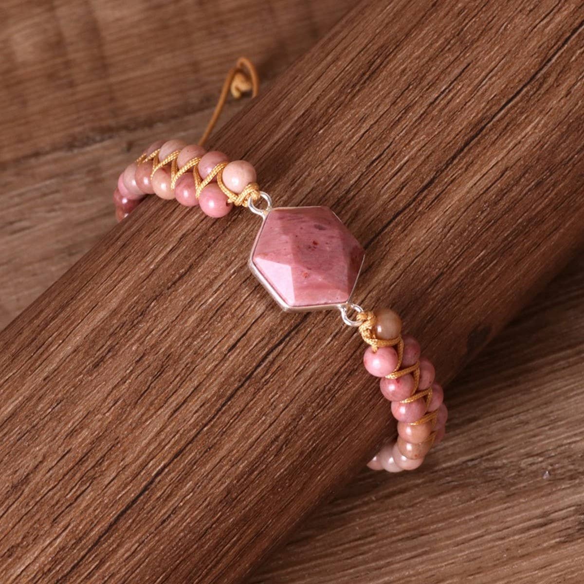 HEXAGONAL RHODONITE BRAIDED BRAIDED BRACELET_CWAJE3955