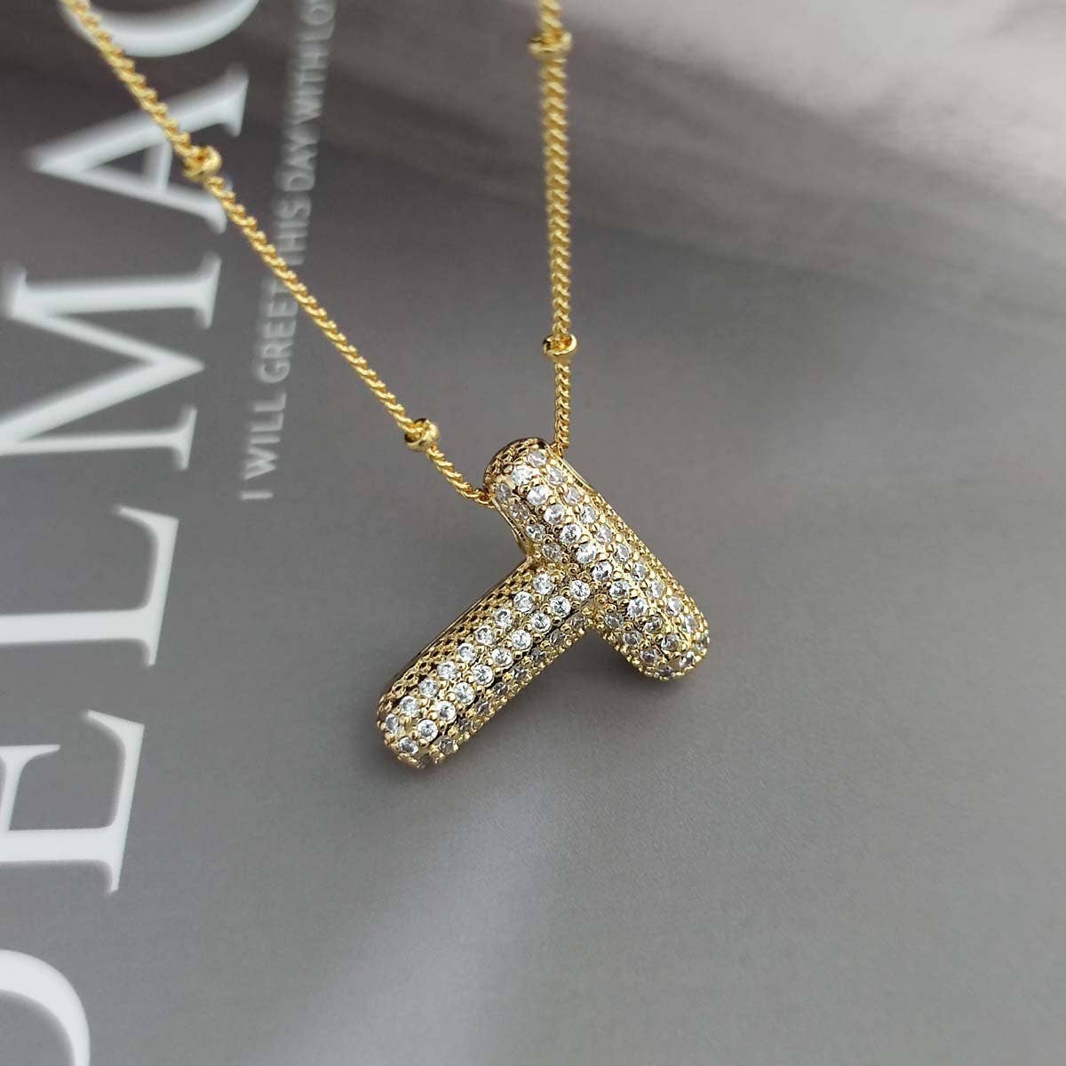 COPPER ZIRCONIA 26 LETTERS PENDANT NECKLACE_CWMM5869