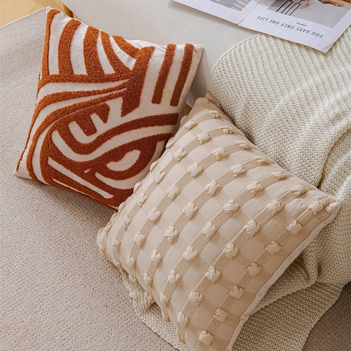 CREAM VINTAGE SOFA PILLOW COVER WAIST CUSHION_CWMM7716