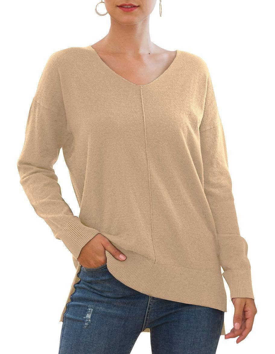 V-Neck Batwing Sleeve Solid Color Knit Sweater