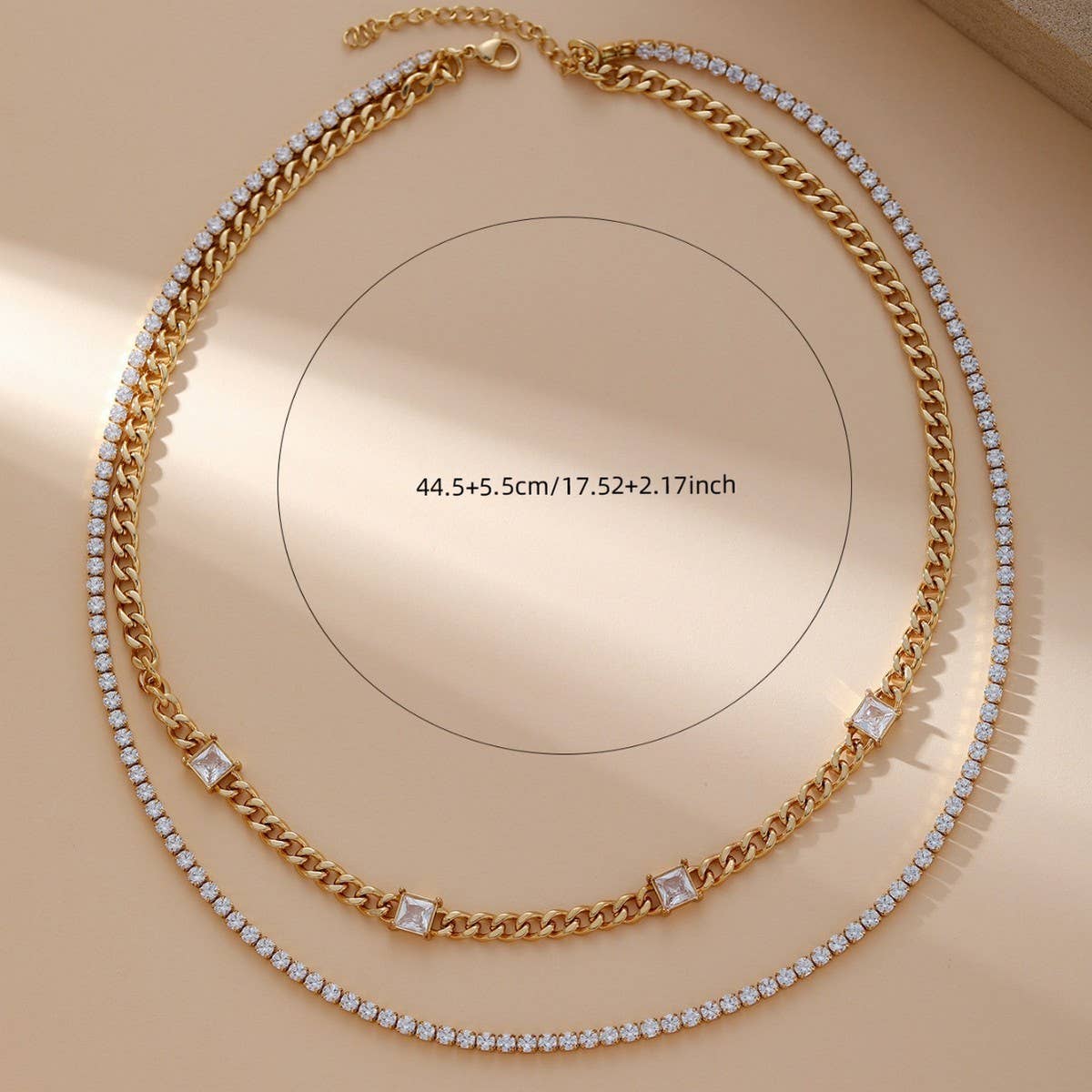 FASHION CUBAN CHAIN ZIRCONIA DOUBLE LAYER NECKLACE_CWMM3641