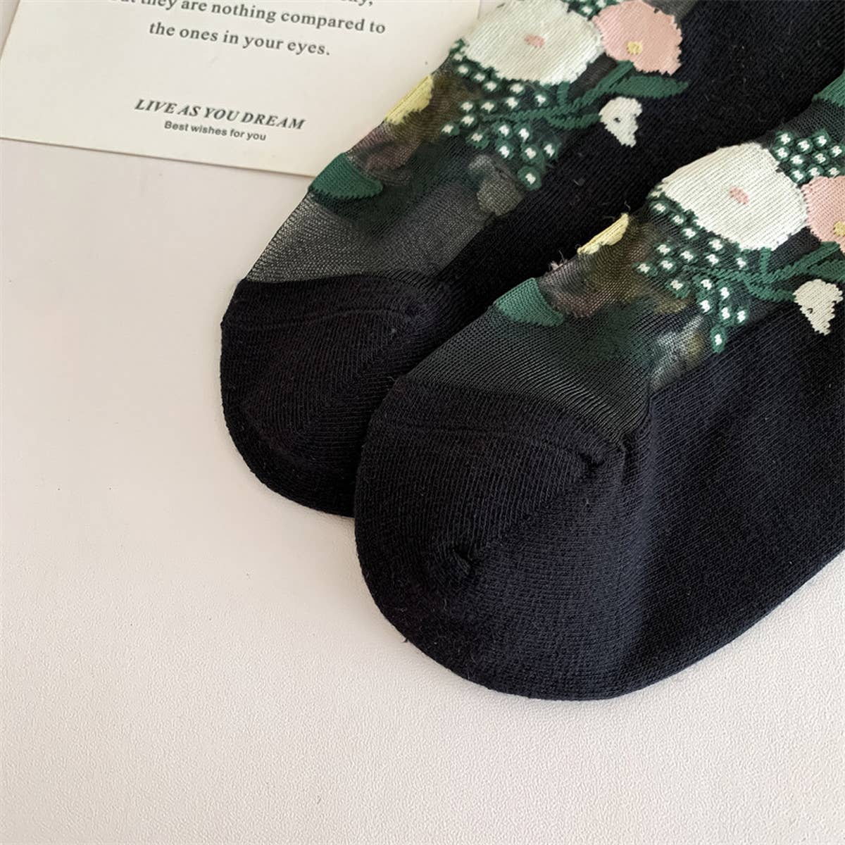 RETRO CASUAL FLORAL BLACK SOCKS_CWMS0562