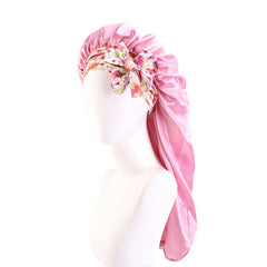 PRINTED RIBBON LONG HAIR CARE NIGHTCAP_CWAH1477