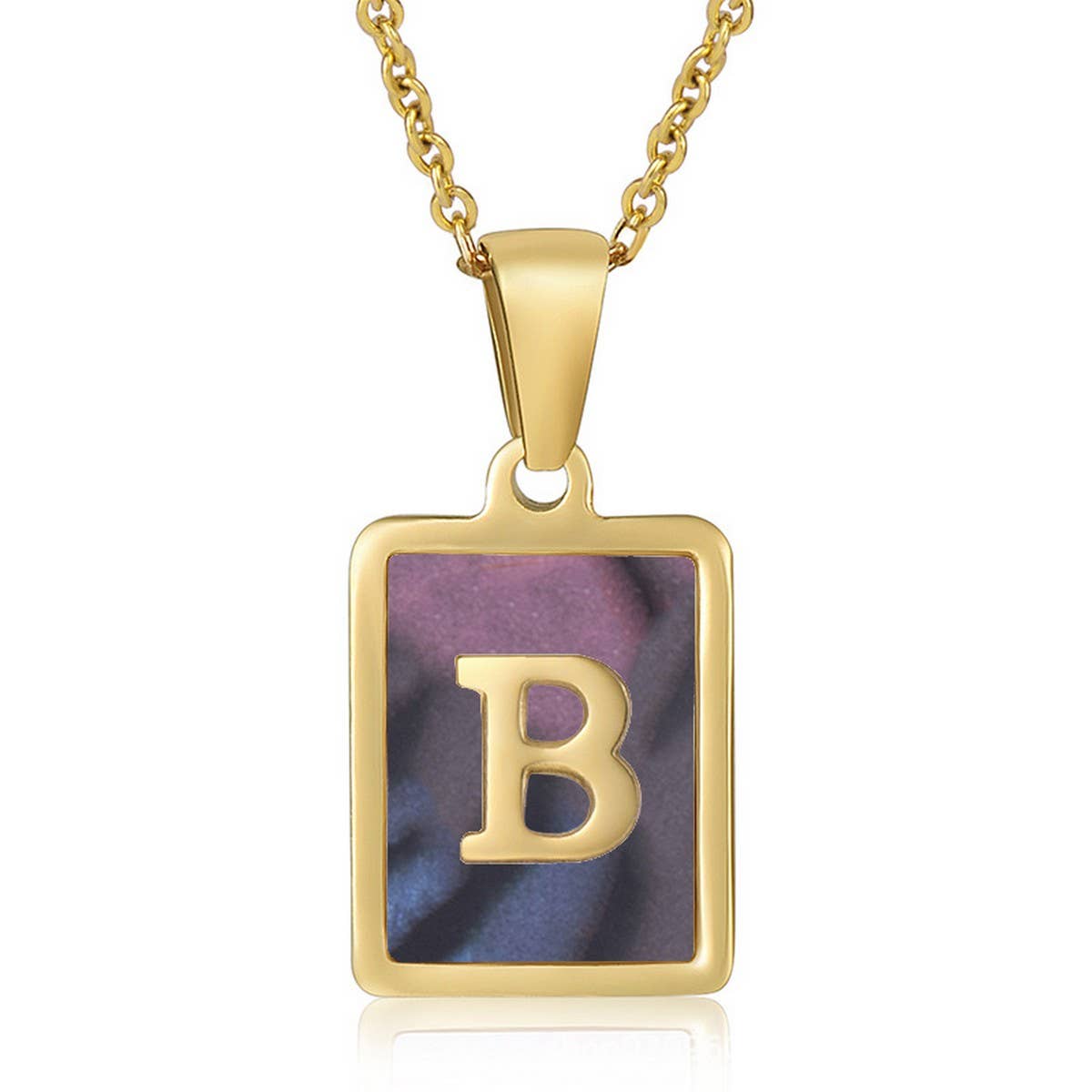 SQUARE SHELL 26 LETTER PENDANT NECKLACE_CWAJE0674