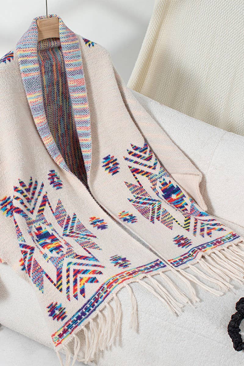 Cwocal0832_Geometric Jacquard Ethnic Style Tassel Shawl