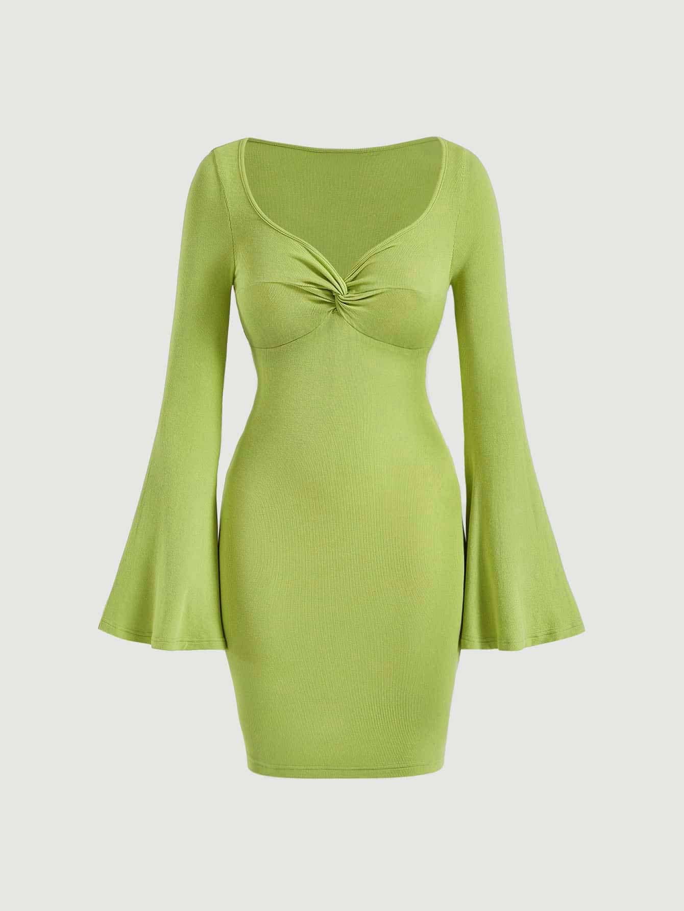 Waist Pack Hip Flared Sleeve Sheath Dress