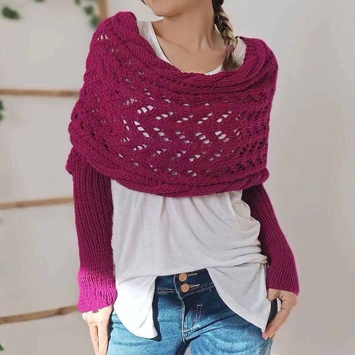 CABLE KNIT INFINITY SCARF WITH SLEEVES FOR FALL _CWASC1537