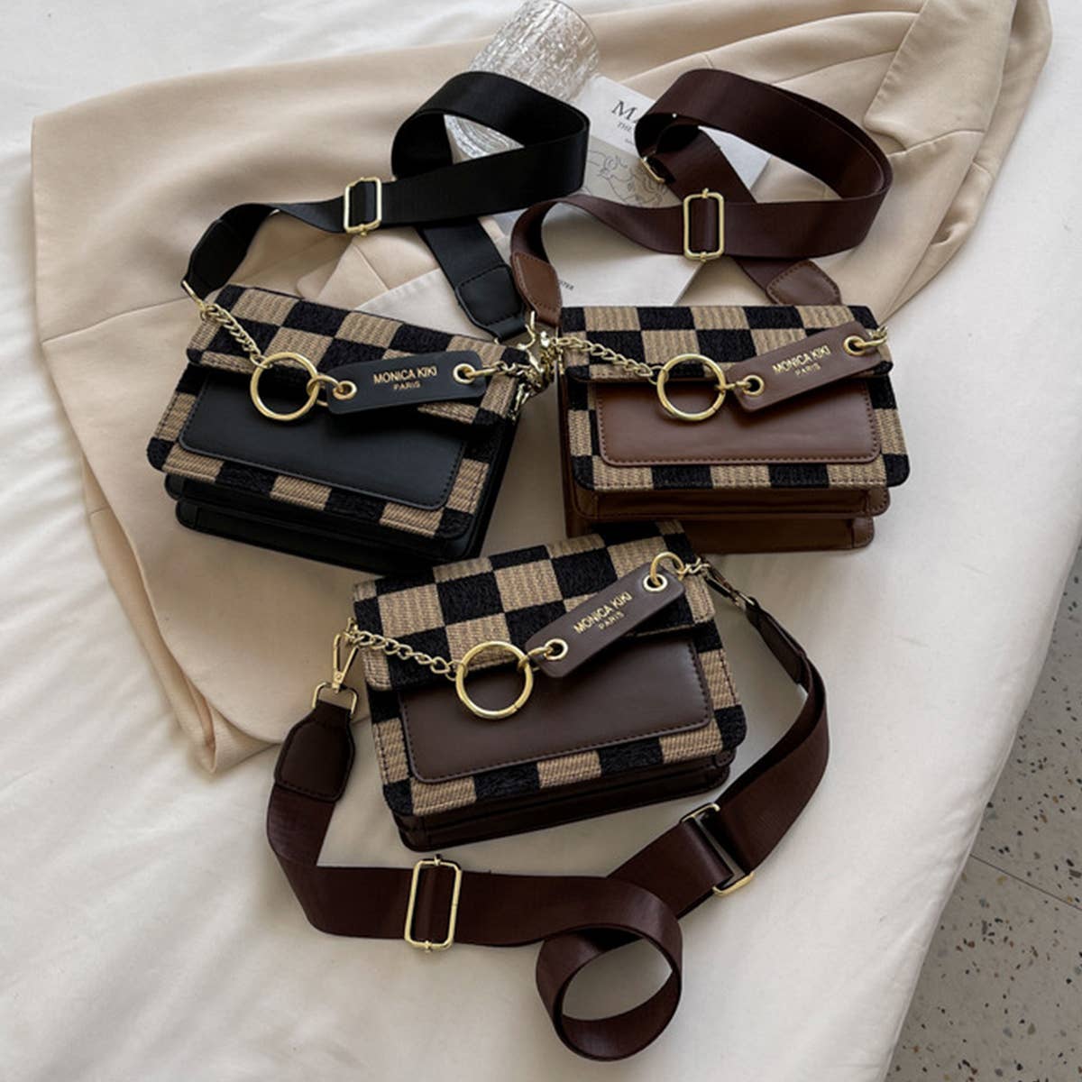 Trendy Checkered Pu Crossbody Bag For Women_Cwab1545