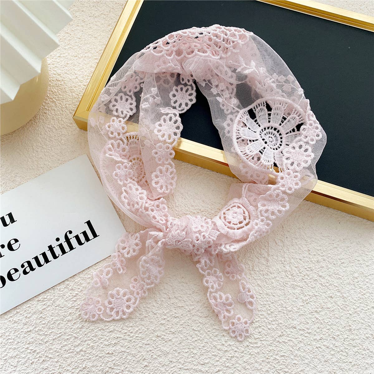 LACE FLORAL TRIANGLE SCARF NECK HAIR WRAP_CWASC0851