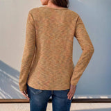 Womens Long Sleeve V-Neck Solid Color T-Shirt