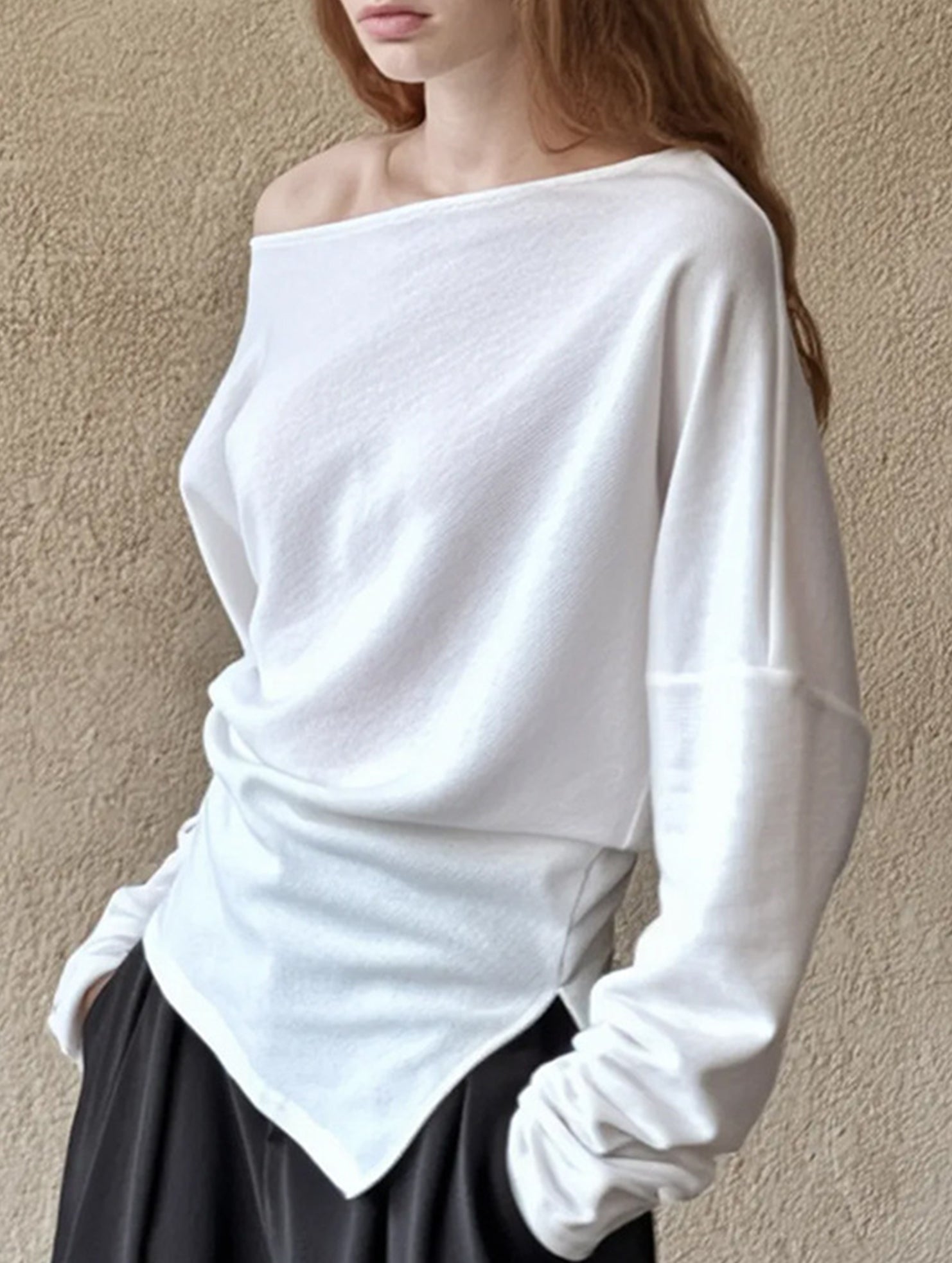 Asymmetrical One Shoulder Slim Fit Sweatshirt_CWTTL01214