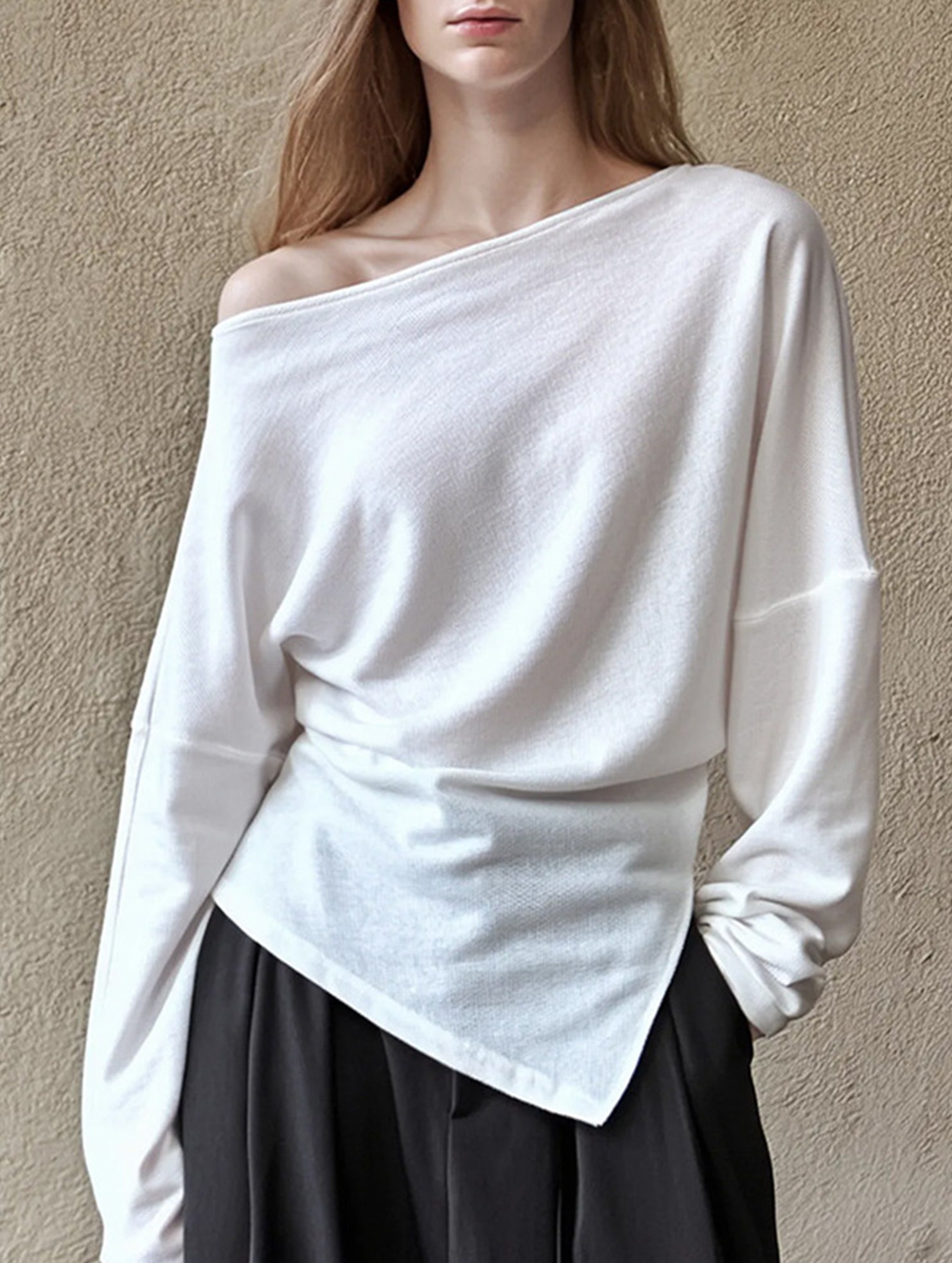 Asymmetrical One Shoulder Slim Fit Sweatshirt_CWTTL01214