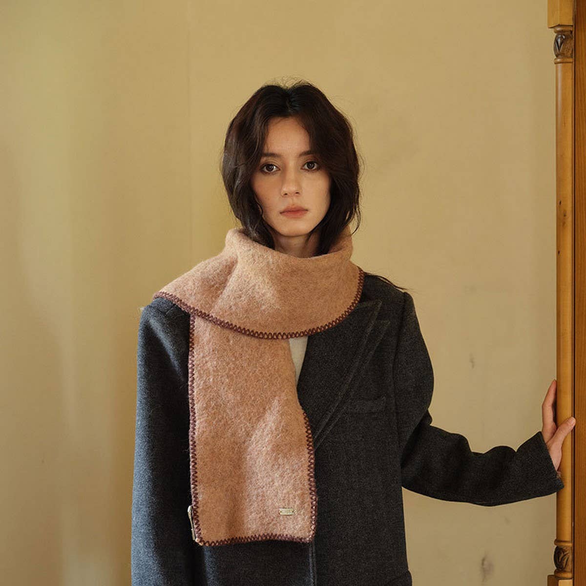 Wool Blend Fringed Knit Scarf For Winter_Cwasc2290