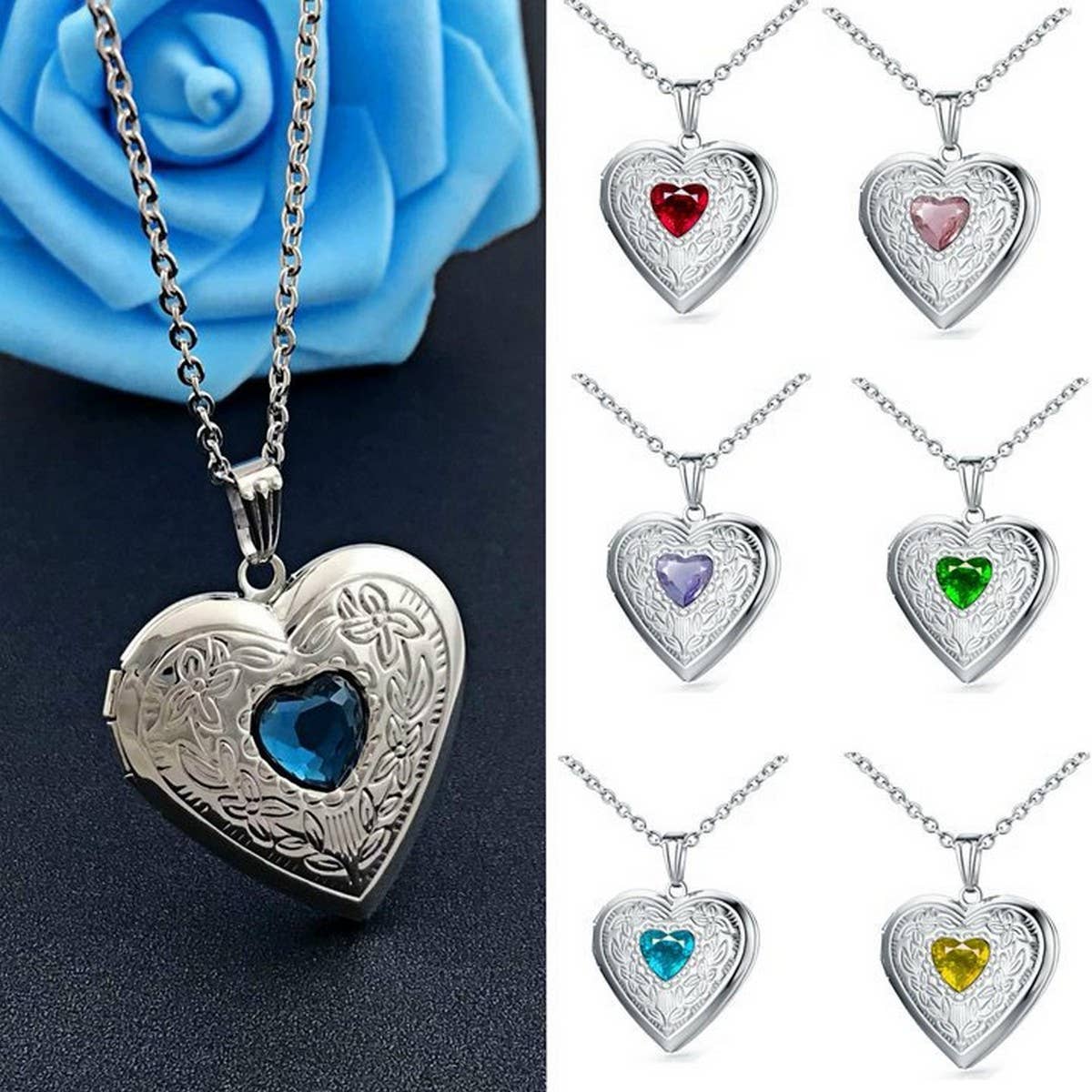 BIRTHSTONE HEART ZIRCON STAINLESS STEEL NECKLACE_CWMM5542
