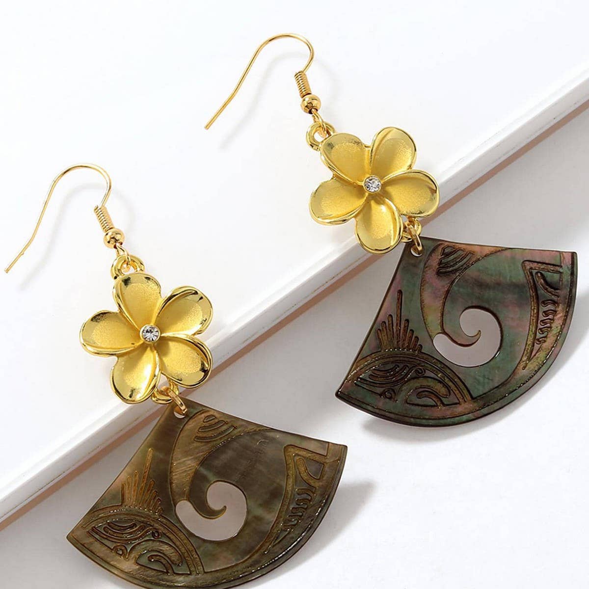 Womens Plumeria Long Fan-Shaped Earrings_Cwmm4272
