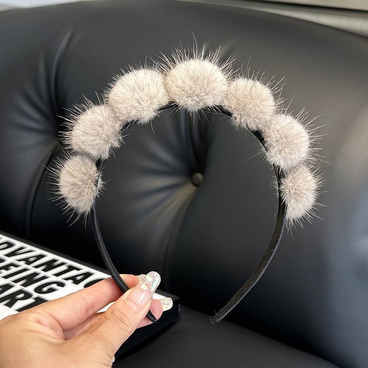 CUTE REAL MINK FUR BALL HEADBAND FUR HEADDRESS_CWMM2529
