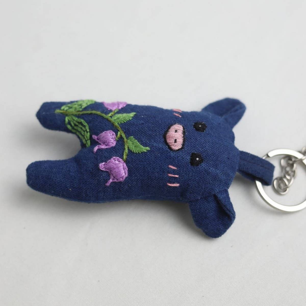 HAND EMBROIDERED BLUE DYE PIG PLUSH KEYCHAIN_CWMM6005