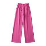 Solid Color Slacks With Loose Waist Large Pockets