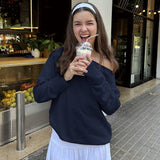 Solid Color Diagonal Shoulder Pullover Sweater