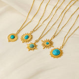 Vintage Turquoise Necklace Titanium Steel Clavicle Chain