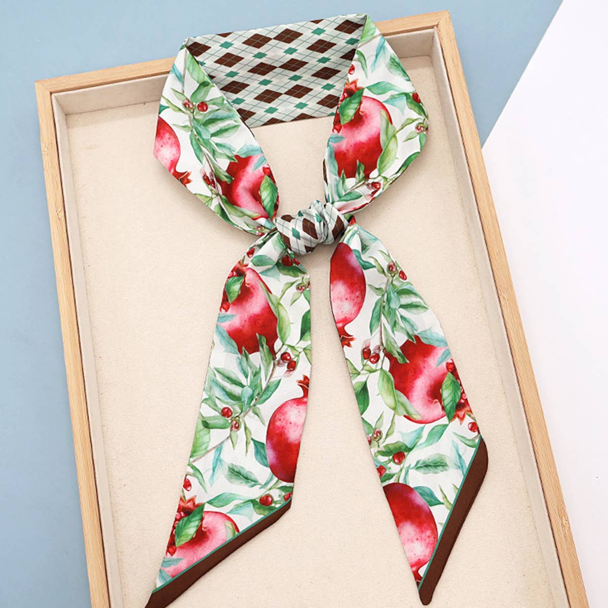 FRUIT PRINT TWILLY SCARF HAIR TIE BAG RIBBON_CWASC0431